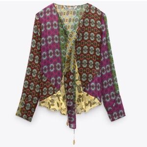Zara Printed Semi Sheer Blouse Boho Style